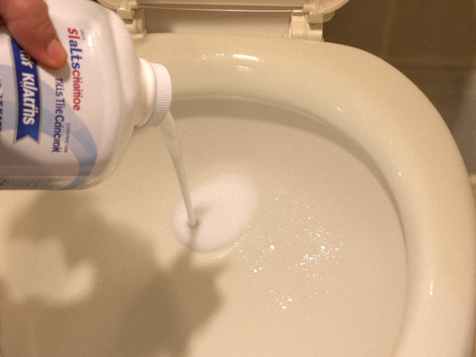 便器のフチ裏から洗浄剤を塗布している様子