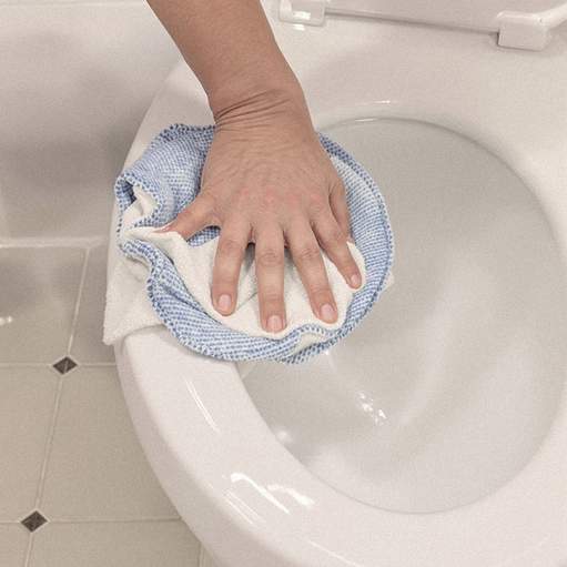 柔らかい布で便器を磨いている様子